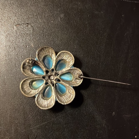 70’s Vintage Retro Blue Stone Brooch - Picture 3 of 5